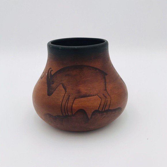 R Galvan Signed Pottery Southwest Style Ram Vase Vintage Latin America Mexican - Picture 3 of 6